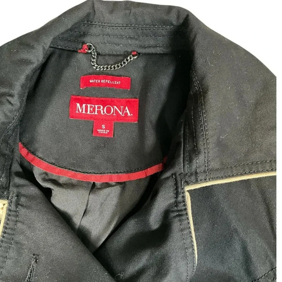 Merona Ladies Small Trench Coat Black /Beige W/Buttons and Belt Water Repellent - Picture 11 of 13